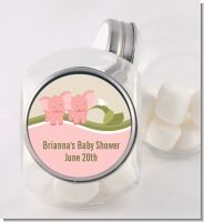 Twin Elephant Girls - Personalized Baby Shower Candy Jar