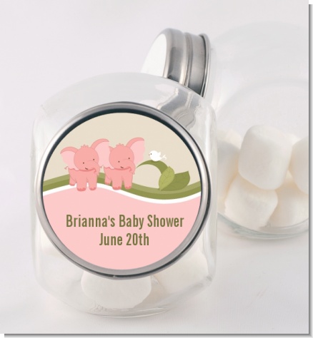 Twin Elephant Girls - Personalized Baby Shower Candy Jar