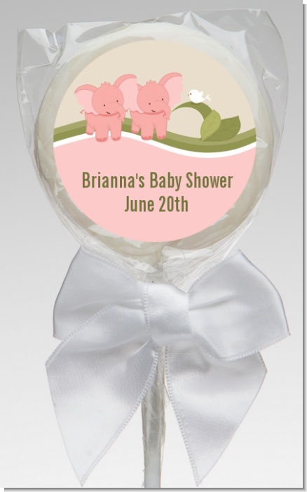 Twin Elephant Girls - Personalized Baby Shower Lollipop Favors