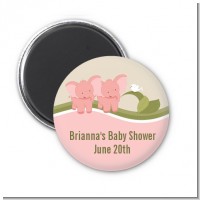 Twin Elephant Girls - Personalized Baby Shower Magnet Favors
