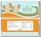 Twin Elephants - Personalized Baby Shower Candy Bar Wrappers
