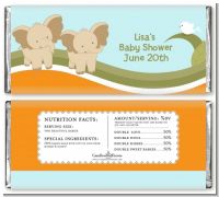 Twin Elephants - Personalized Baby Shower Candy Bar Wrappers