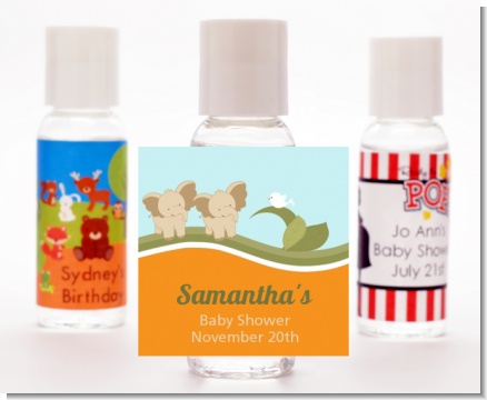 Twin Elephants - Personalized Baby Shower Hand Sanitizers Favors