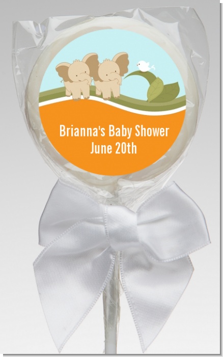 Twin Elephants - Personalized Baby Shower Lollipop Favors