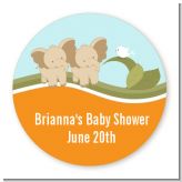 Twin Elephants - Round Personalized Baby Shower Sticker Labels