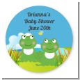 Twin Frogs - Round Personalized Baby Shower Sticker Labels thumbnail