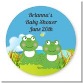Twin Frogs - Round Personalized Baby Shower Sticker Labels