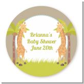 Twin Giraffes - Round Personalized Baby Shower Sticker Labels