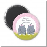 Twin Hippo Girls - Personalized Baby Shower Magnet Favors