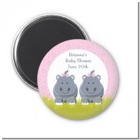 Twin Hippo Girls - Personalized Baby Shower Magnet Favors