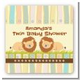 Twin Lions - Square Personalized Baby Shower Sticker Labels thumbnail