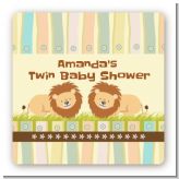 Twin Lions - Square Personalized Baby Shower Sticker Labels