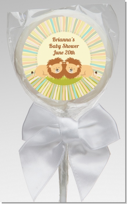 Twin Lions - Personalized Baby Shower Lollipop Favors