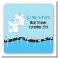Twin Little Boy Outfits - Square Personalized Baby Shower Sticker Labels thumbnail