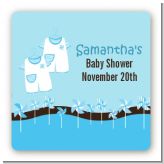 Twin Little Boy Outfits - Square Personalized Baby Shower Sticker Labels
