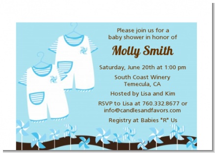 Twin Little Boy Outfits - Baby Shower Petite Invitations