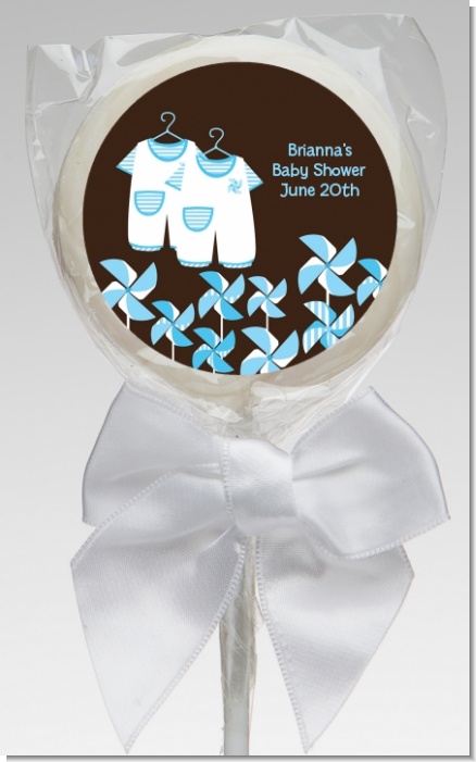 Twin Little Boy Outfits - Personalized Baby Shower Lollipop Favors