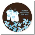 Twin Little Boy Outfits - Round Personalized Baby Shower Sticker Labels thumbnail