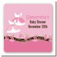 Twin Little Girl Outfits - Square Personalized Baby Shower Sticker Labels thumbnail