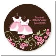 Twin Little Girl Outfits - Round Personalized Baby Shower Sticker Labels thumbnail