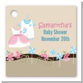 Twin Little Outfits 1 Boy and 1 Girl - Personalized Baby Shower Card Stock Favor Tags