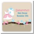 Twin Little Outfits 1 Boy and 1 Girl - Square Personalized Baby Shower Sticker Labels thumbnail