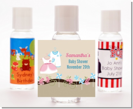 Twin Little Outfits 1 Boy and 1 Girl - Personalized Baby Shower Hand Sanitizers Favors