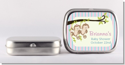 Twin Monkey 1 Girl and 1 Boy - Personalized Baby Shower Mint Tins