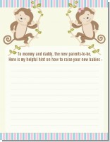 Twin Monkey 1 Girl and 1 Boy - Baby Shower Notes of Advice