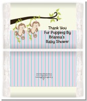 Twin Monkey 1 Girl and 1 Boy - Personalized Popcorn Wrapper Baby Shower Favors