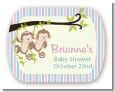 Twin Monkey 1 Girl and 1 Boy - Personalized Baby Shower Rounded Corner Stickers thumbnail