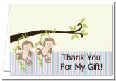 Twin Monkey 1 Girl and 1 Boy - Baby Shower Thank You Cards