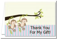 Twin Monkey 1 Girl and 1 Boy - Baby Shower Thank You Cards