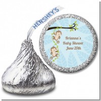 Twin Monkey Boys - Hershey Kiss Baby Shower Sticker Labels