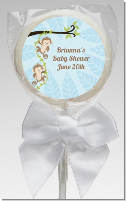 Twin Monkey Boys - Personalized Baby Shower Lollipop Favors