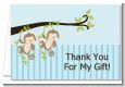 Twin Monkey Boys - Baby Shower Thank You Cards thumbnail