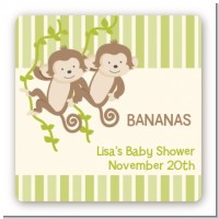 Twin Monkey - Square Personalized Baby Shower Sticker Labels