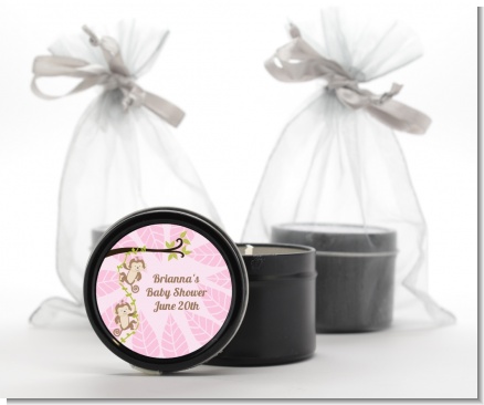 Twin Monkey Girls - Baby Shower Black Candle Tin Favors