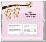 Twin Monkey Girls - Personalized Baby Shower Candy Bar Wrappers
