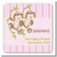Twin Monkey Girls - Square Personalized Baby Shower Sticker Labels thumbnail