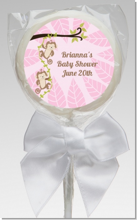 Twin Monkey Girls - Personalized Baby Shower Lollipop Favors