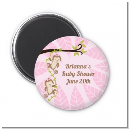 Twin Monkey Girls - Personalized Baby Shower Magnet Favors