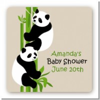 Twin Pandas - Square Personalized Baby Shower Sticker Labels