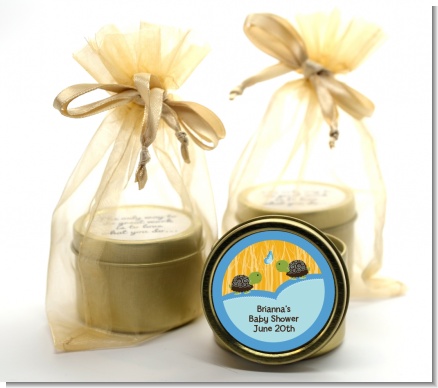 Twin Turtle Boys - Baby Shower Gold Tin Candle Favors