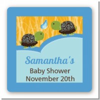 Twin Turtle Boys - Square Personalized Baby Shower Sticker Labels
