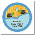 Twin Turtle Boys - Round Personalized Baby Shower Sticker Labels thumbnail