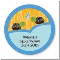 Twin Turtle Boys - Round Personalized Baby Shower Sticker Labels