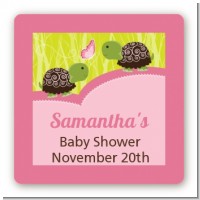 Twin Turtle Girls - Square Personalized Baby Shower Sticker Labels