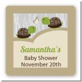Twin Turtles - Square Personalized Baby Shower Sticker Labels