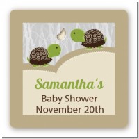 Twin Turtles - Square Personalized Baby Shower Sticker Labels